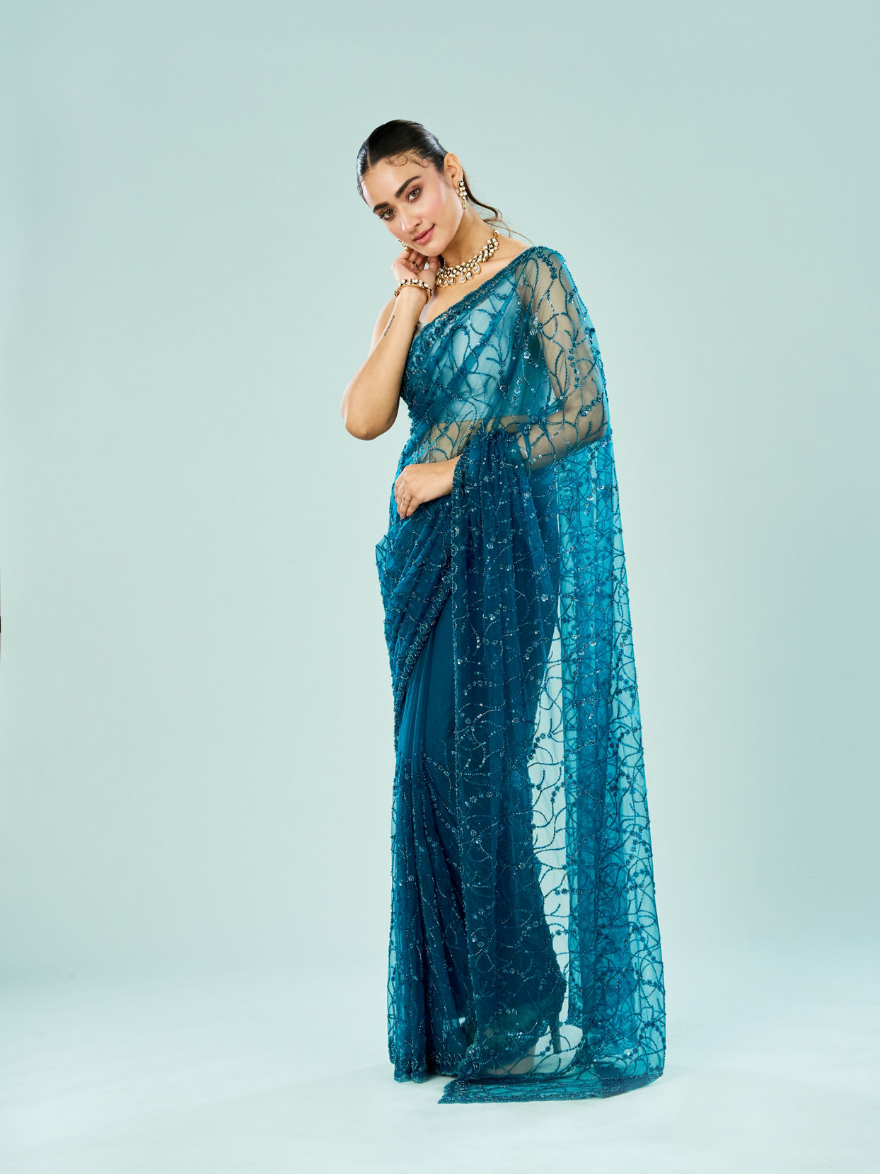 Mohey Women Blue Majesty Net Saree