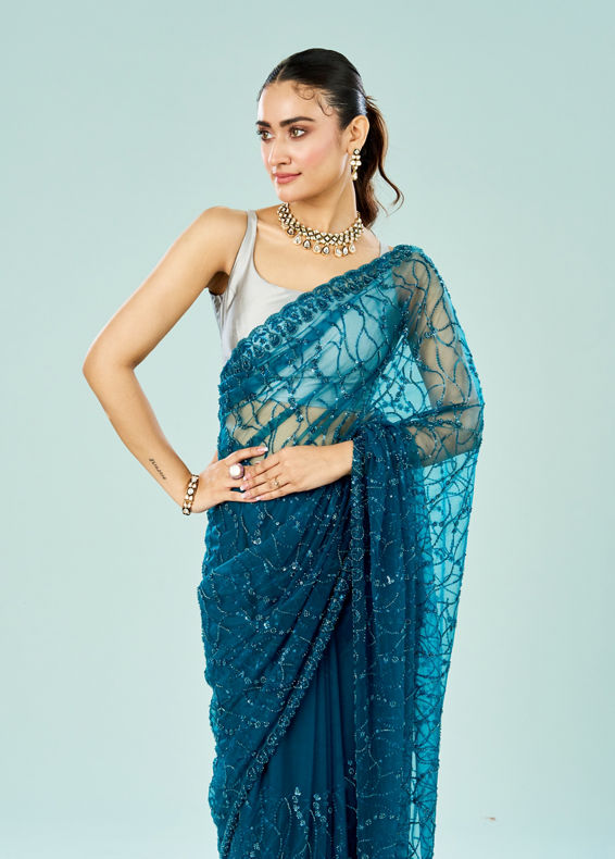 Mohey Women Blue Majesty Net Saree