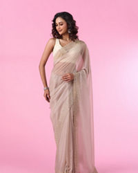 Mohey Women Beige Organza Elegance Saree