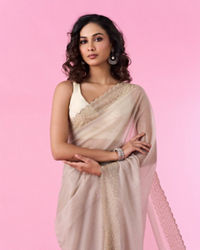 Mohey Women Beige Organza Elegance Saree