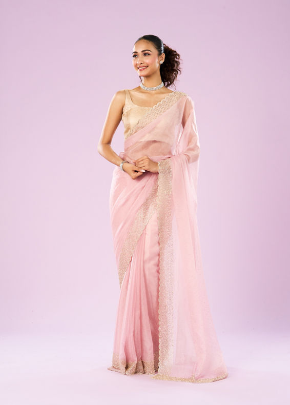 Mohey Women Radiant Pink Organza Saree
