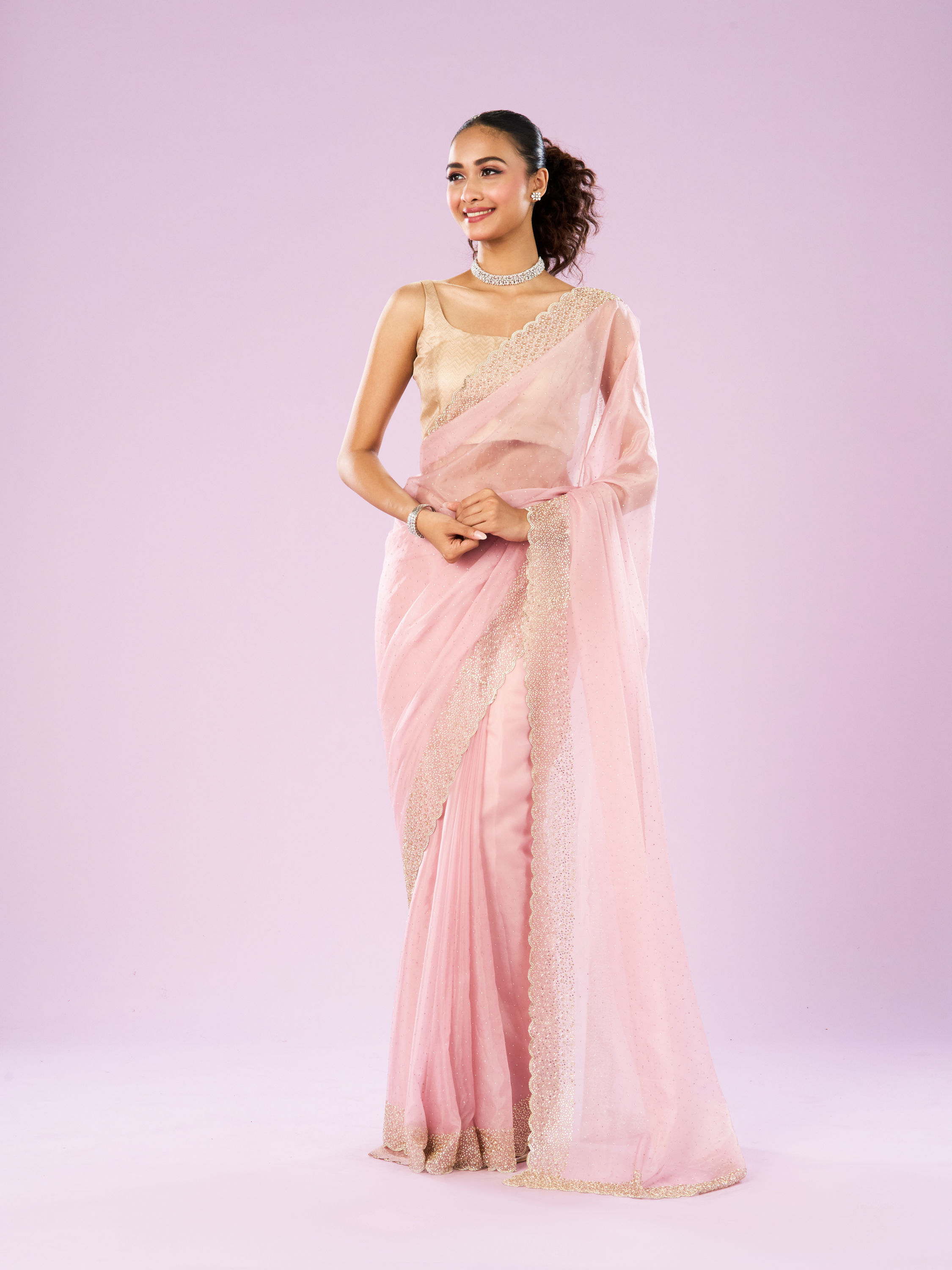 Mohey Women Radiant Pink Organza Saree