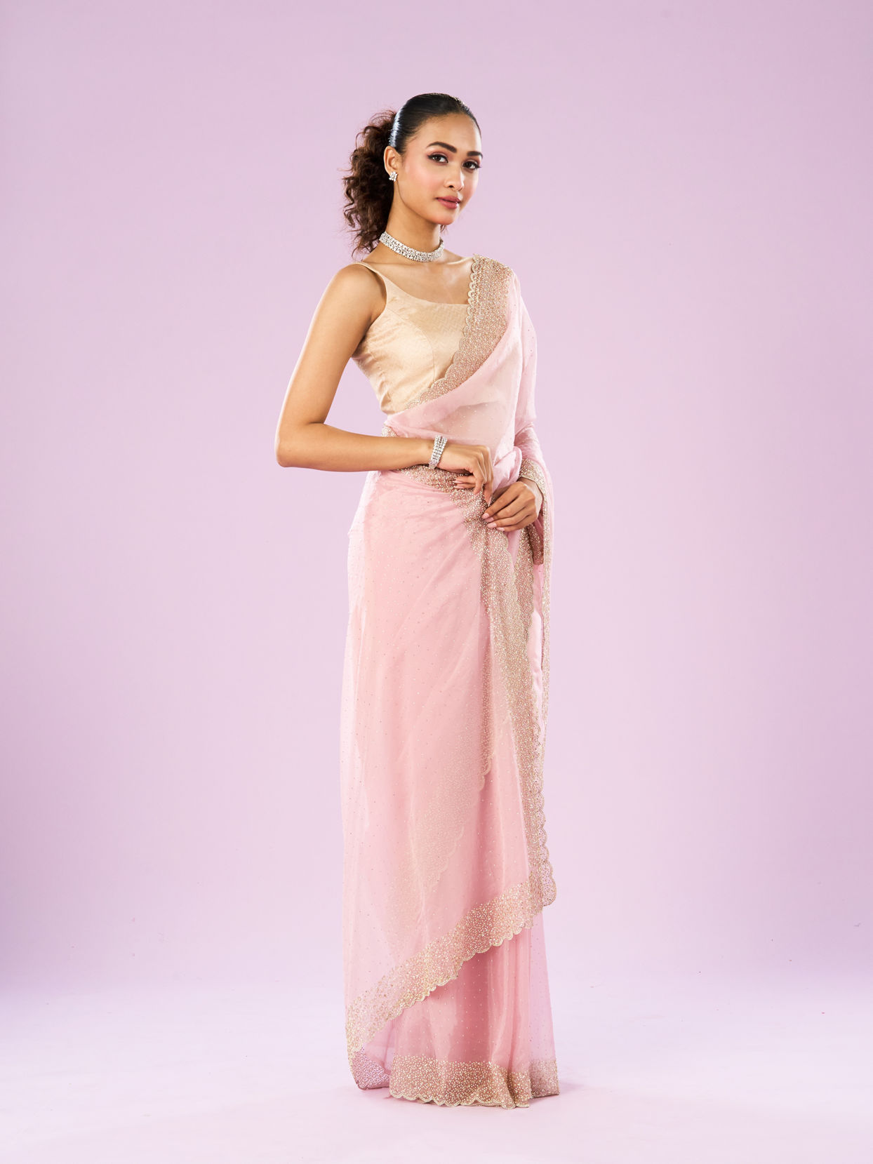 Mohey Women Radiant Pink Organza Saree