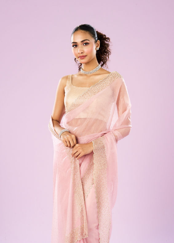 Mohey Women Radiant Pink Organza Saree
