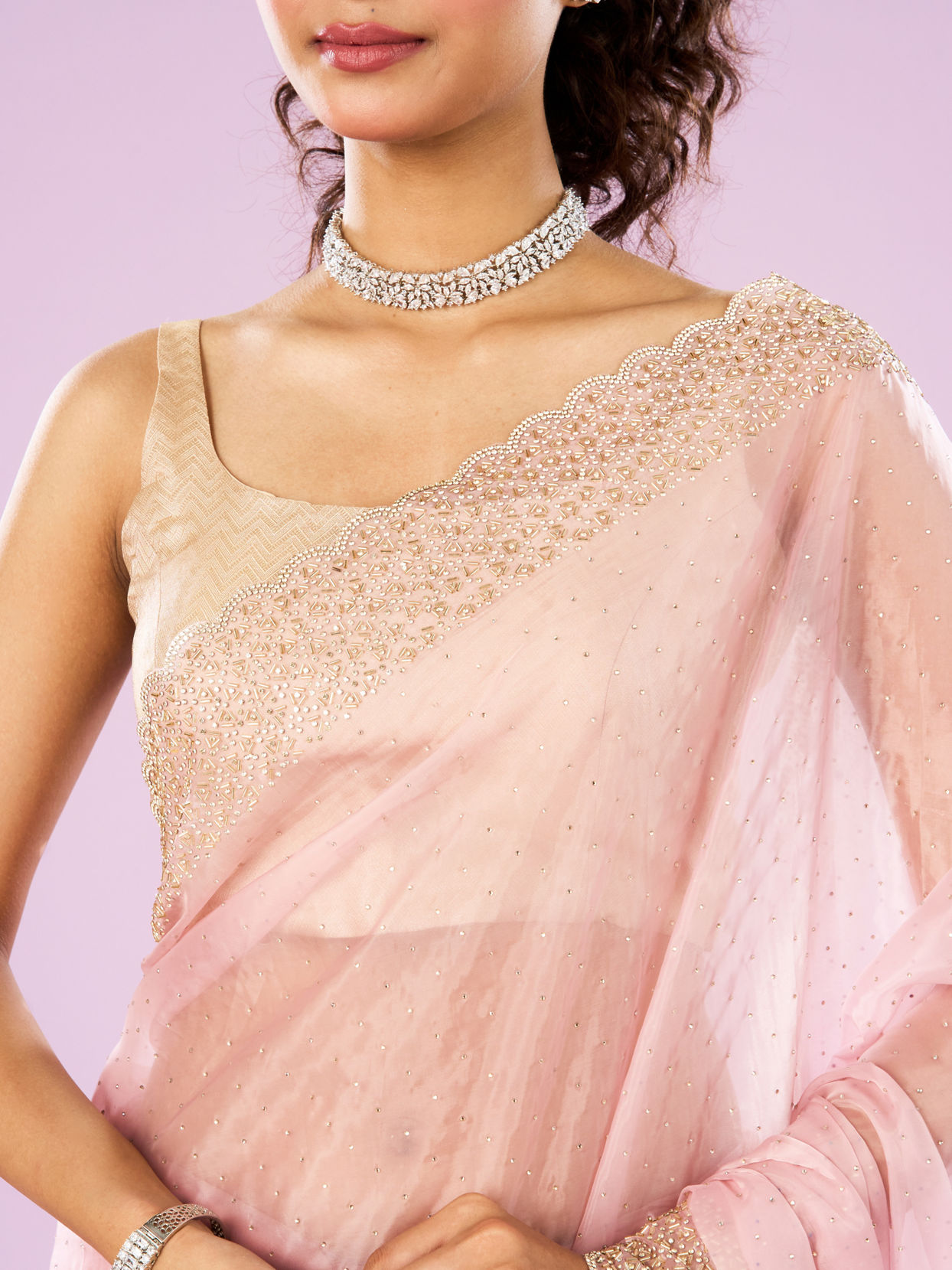 Mohey Women Radiant Pink Organza Saree