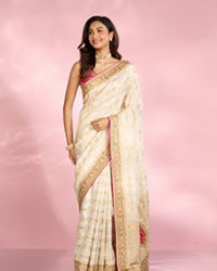 Mohey Women Elegant Cream Radiance Saree