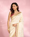 Mohey Women Elegant Cream Radiance Saree