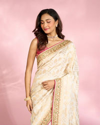 Mohey Women Elegant Cream Radiance Saree