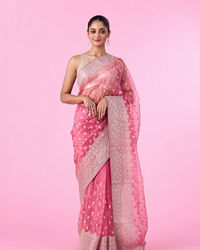 Mohey Women Pink Festival Organza Saree