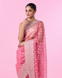 Mohey Women Pink Festival Organza Saree