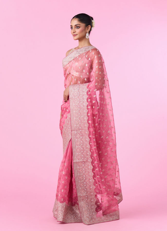 Mohey Women Pink Festival Organza Saree
