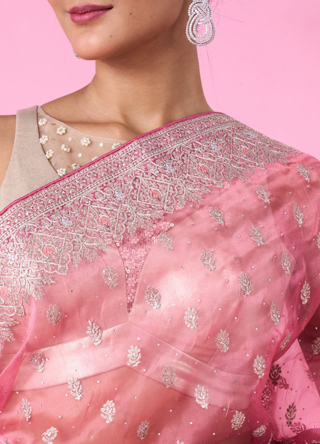 Mohey Women Pink Festival Organza Saree