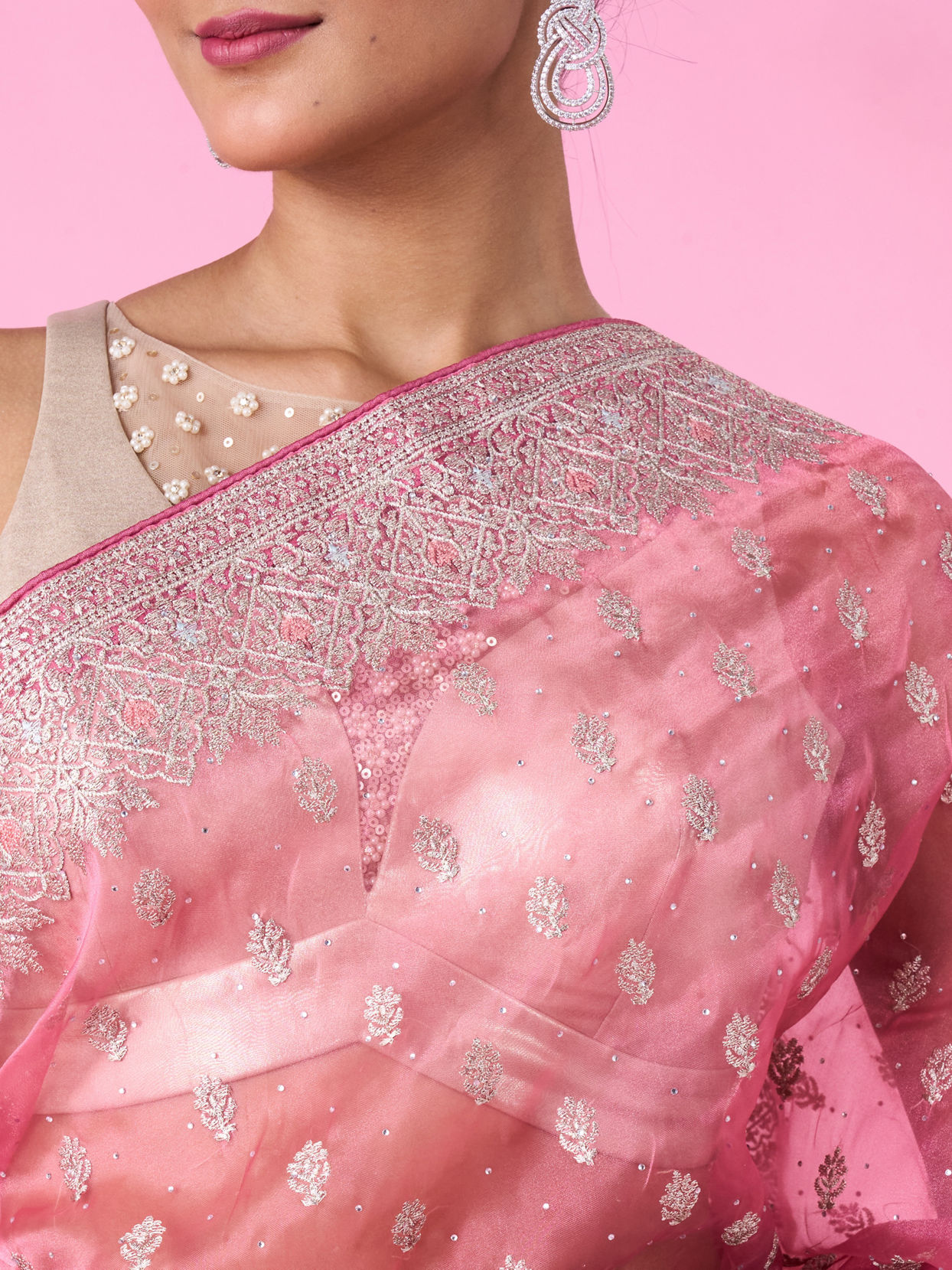 Mohey Women Pink Festival Organza Saree