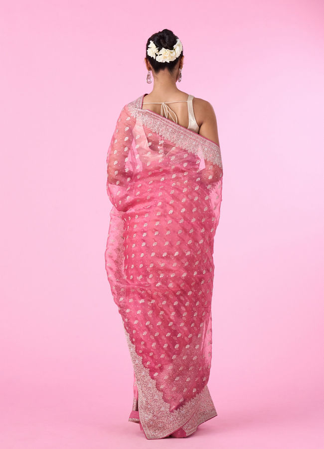 Mohey Women Pink Festival Organza Saree