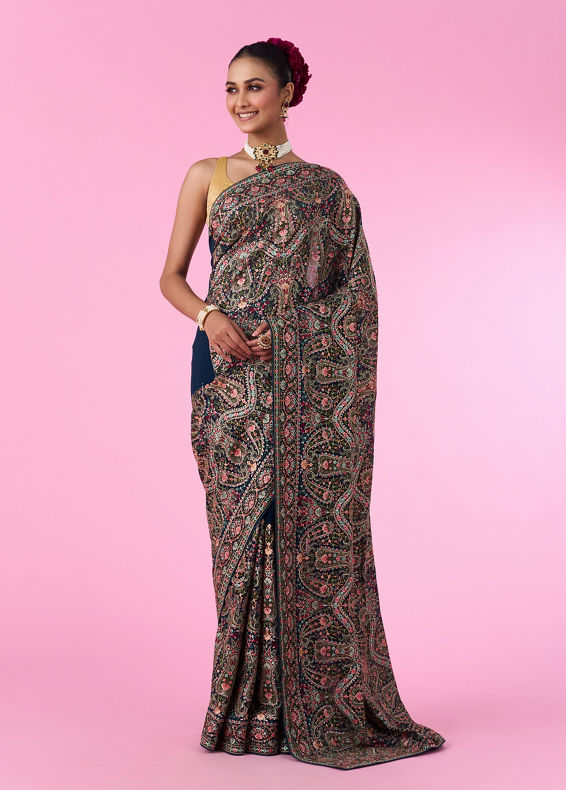 Mohey Women Ethereal Blue Georgette Saree