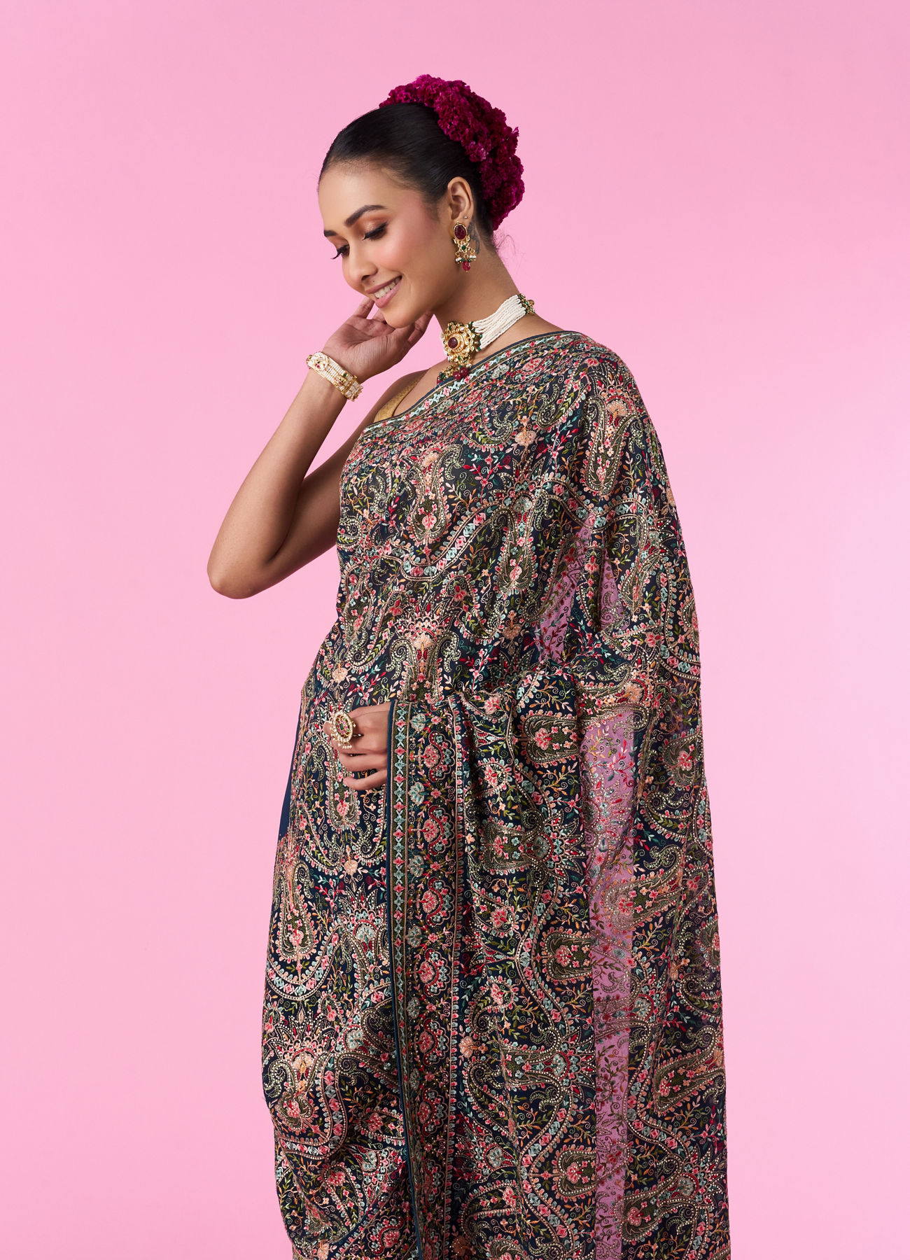 Mohey Women Ethereal Blue Georgette Saree