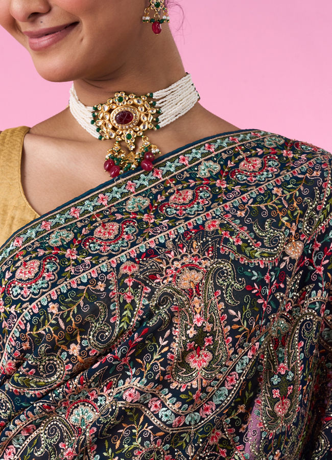 Mohey Women Ethereal Blue Georgette Saree