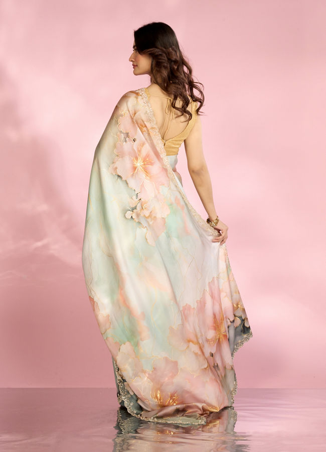 Mohey Women Sea Green Peach Elegance Saree