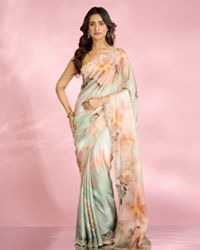 Mohey Women Sea Green Peach Elegance Saree