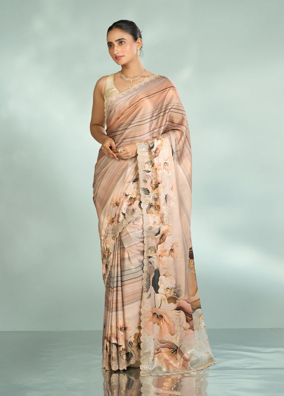 Mohey Women Fawn Beige Satin Saree