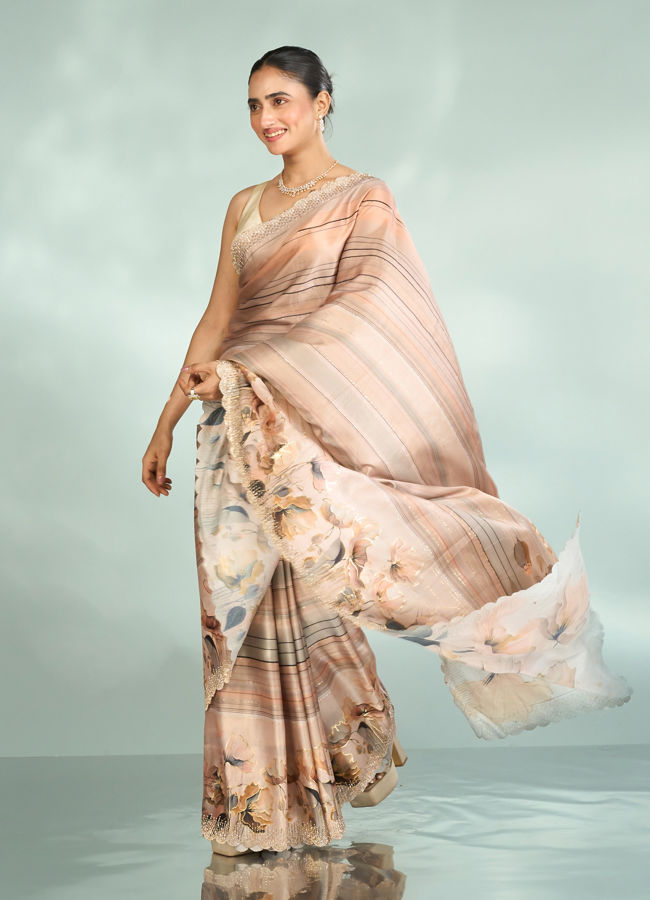 Mohey Women Fawn Beige Satin Saree