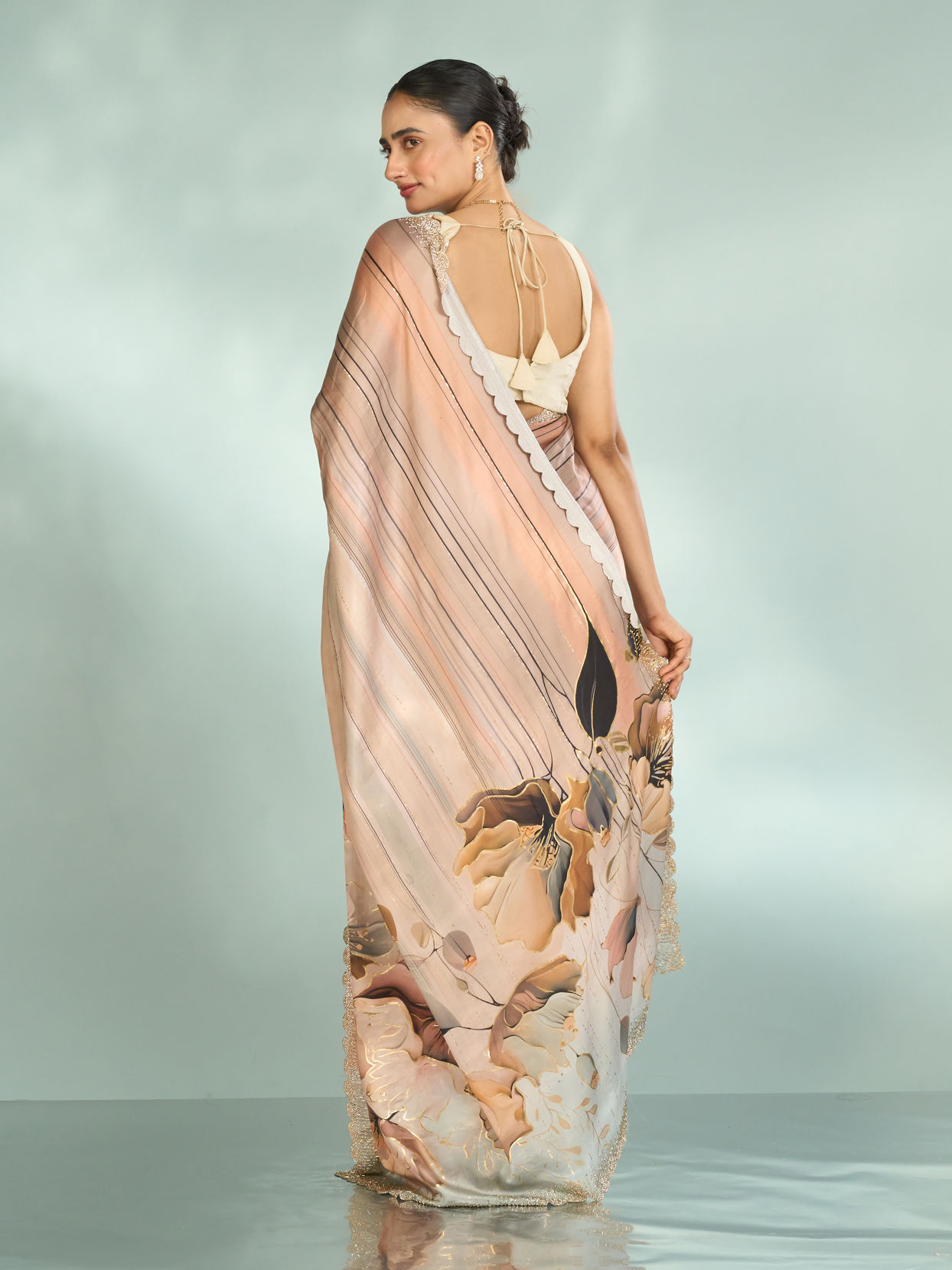 Mohey Women Fawn Beige Satin Saree