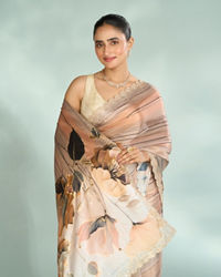 Mohey Women Fawn Beige Satin Saree