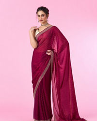 Mohey Women Wine Hued Chinon Elegance Saree