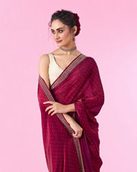 Mohey Women Wine Hued Chinon Elegance Saree