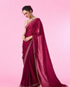 Mohey Women Wine Hued Chinon Elegance Saree