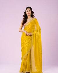 Mohey Women Lustrous Yellow Chinon Saree