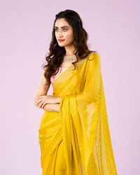 Mohey Women Lustrous Yellow Chinon Saree