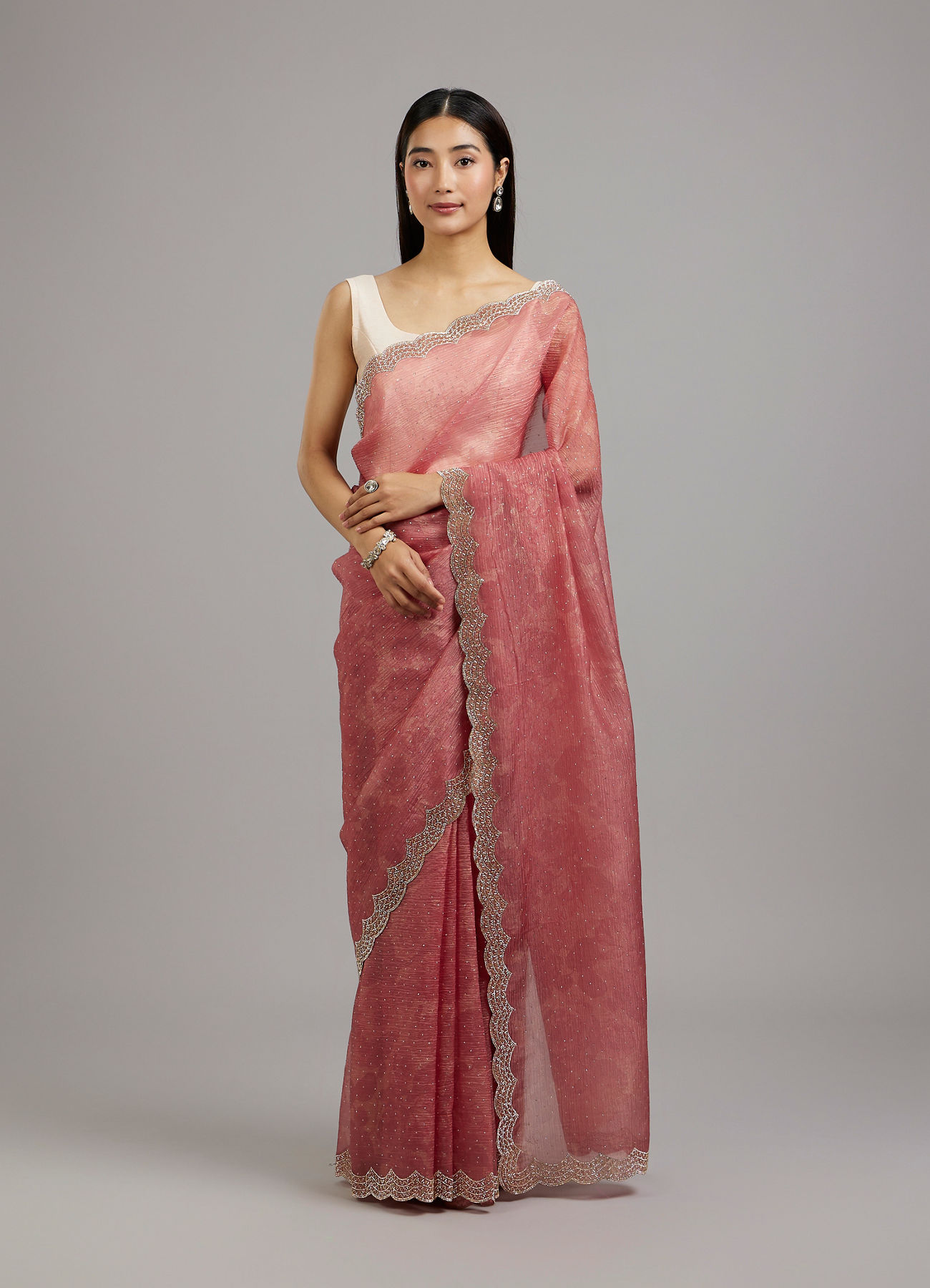 Mohey Women Gajree Pink Tissue Saree