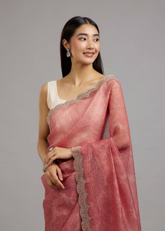 Mohey Women Gajree Pink Tissue Saree