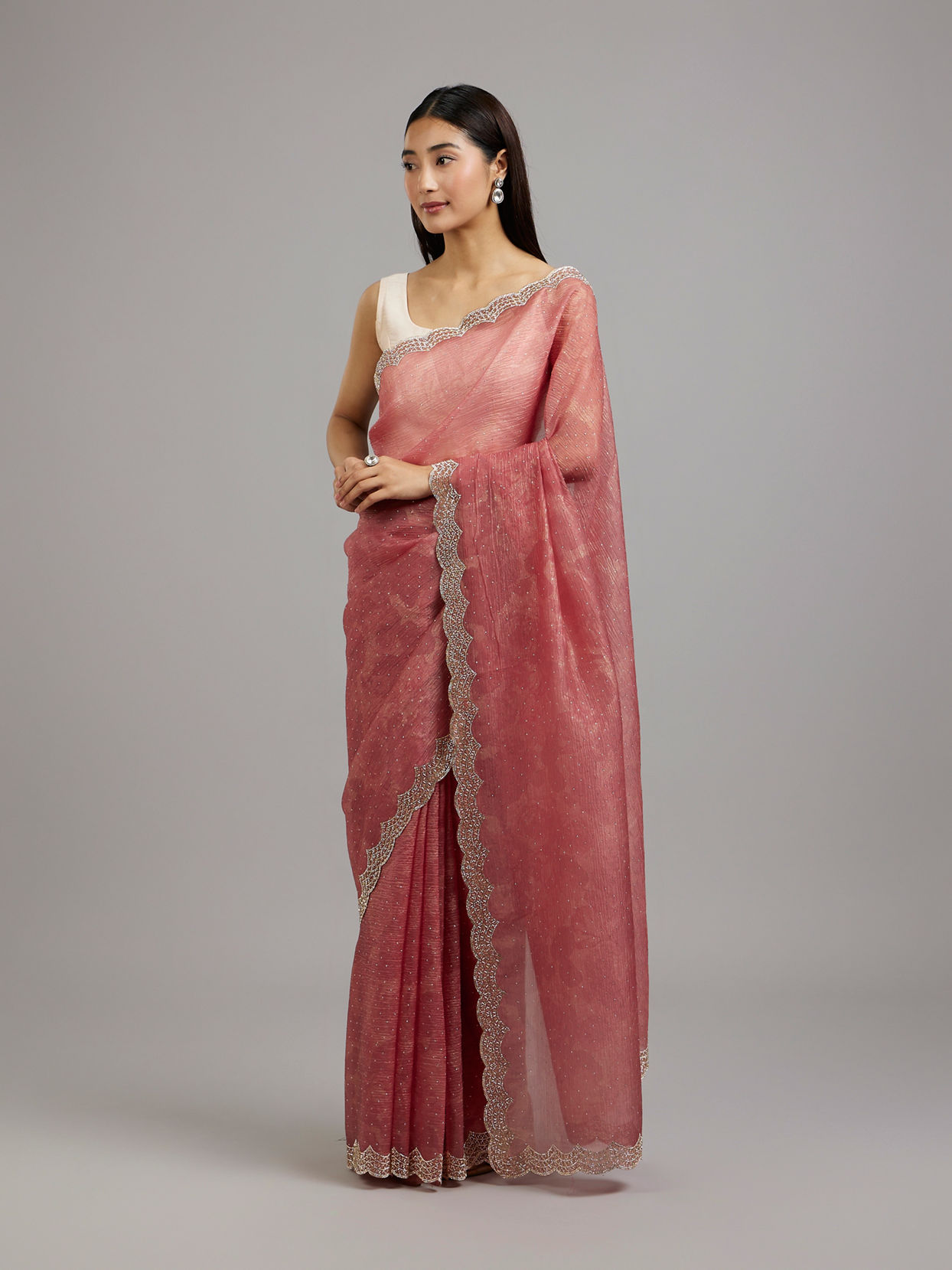 Mohey Women Gajree Pink Tissue Saree