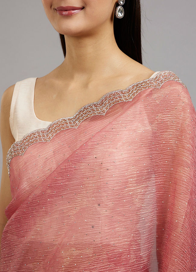 Mohey Women Gajree Pink Tissue Saree