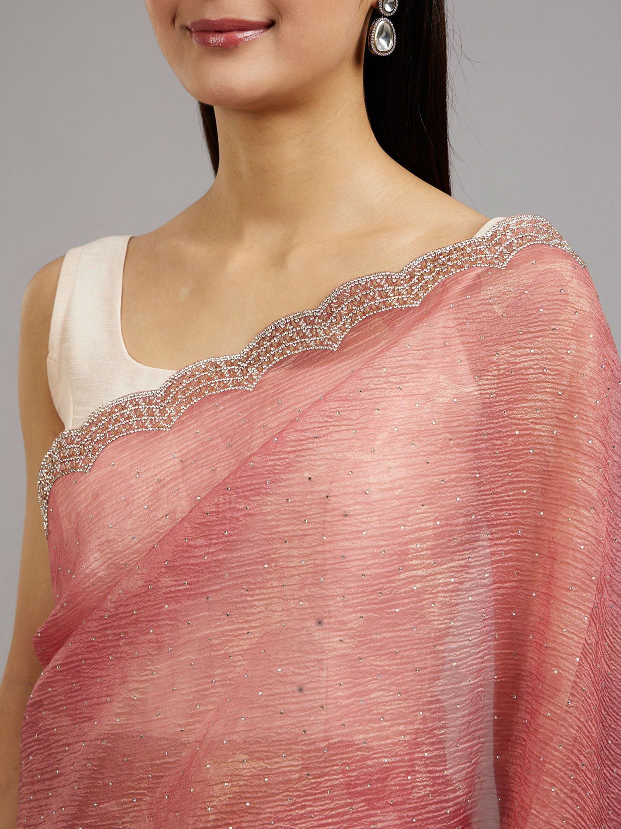 Mohey Women Gajree Pink Tissue Saree