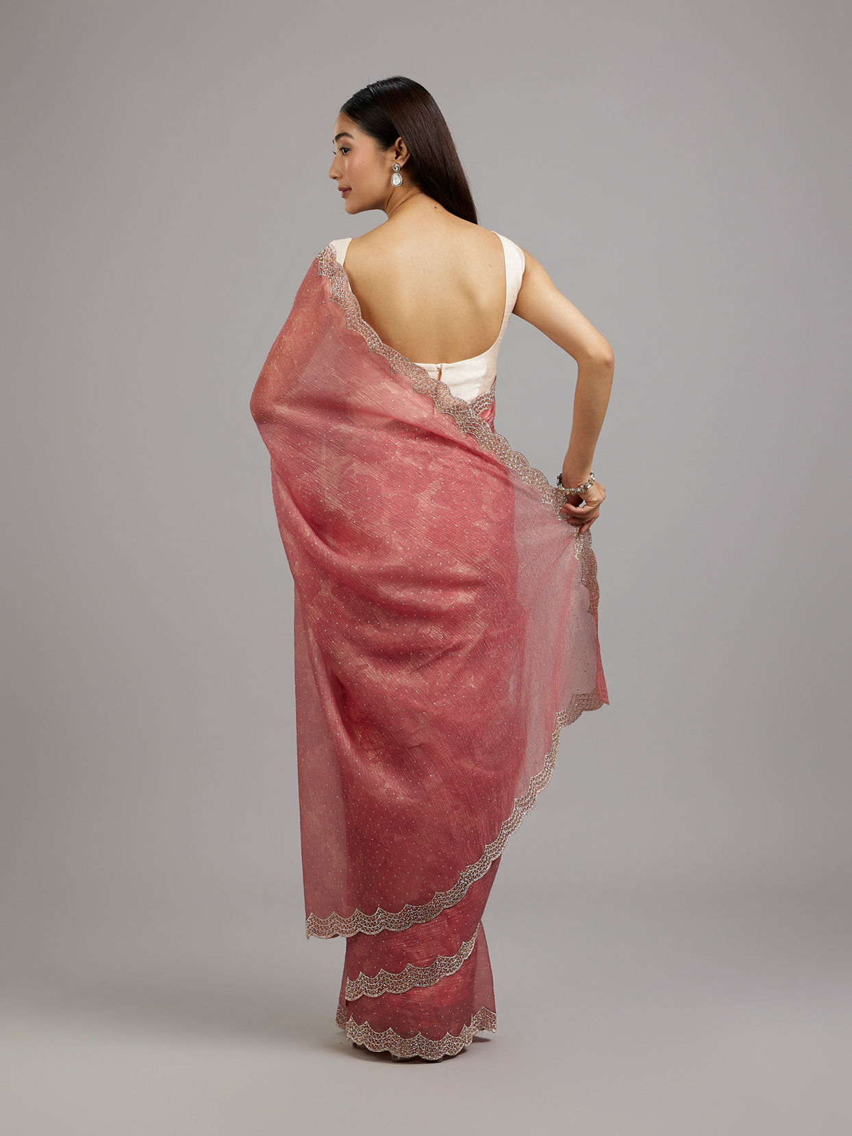 Mohey Women Gajree Pink Tissue Saree