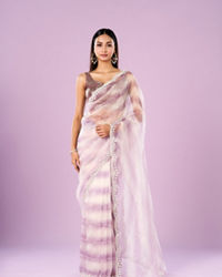 Mohey Women Elegant Purple Organza Saree