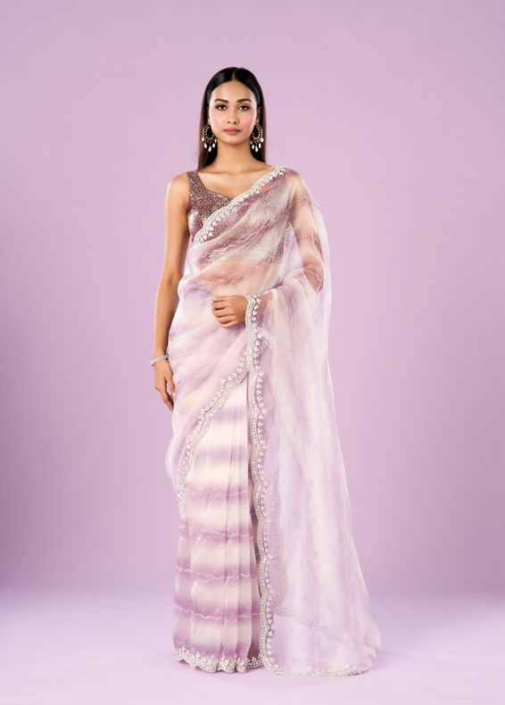 Mohey Women Elegant Purple Organza Saree