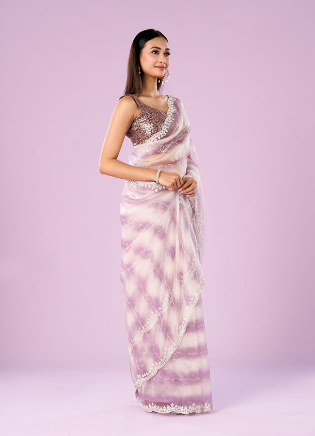 Mohey Women Elegant Purple Organza Saree