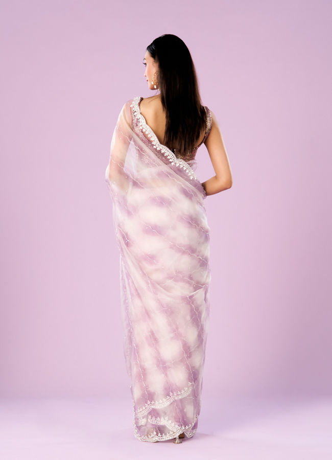 Mohey Women Elegant Purple Organza Saree