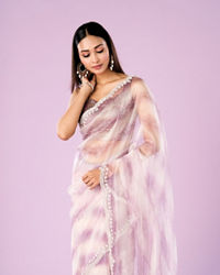 Mohey Women Elegant Purple Organza Saree