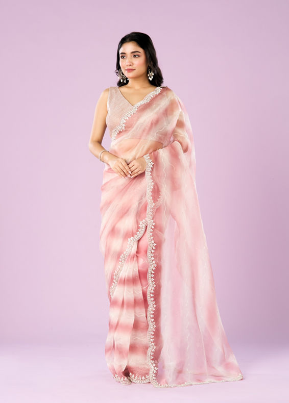 Mohey Women Dusty Pink Charm Organza Saree