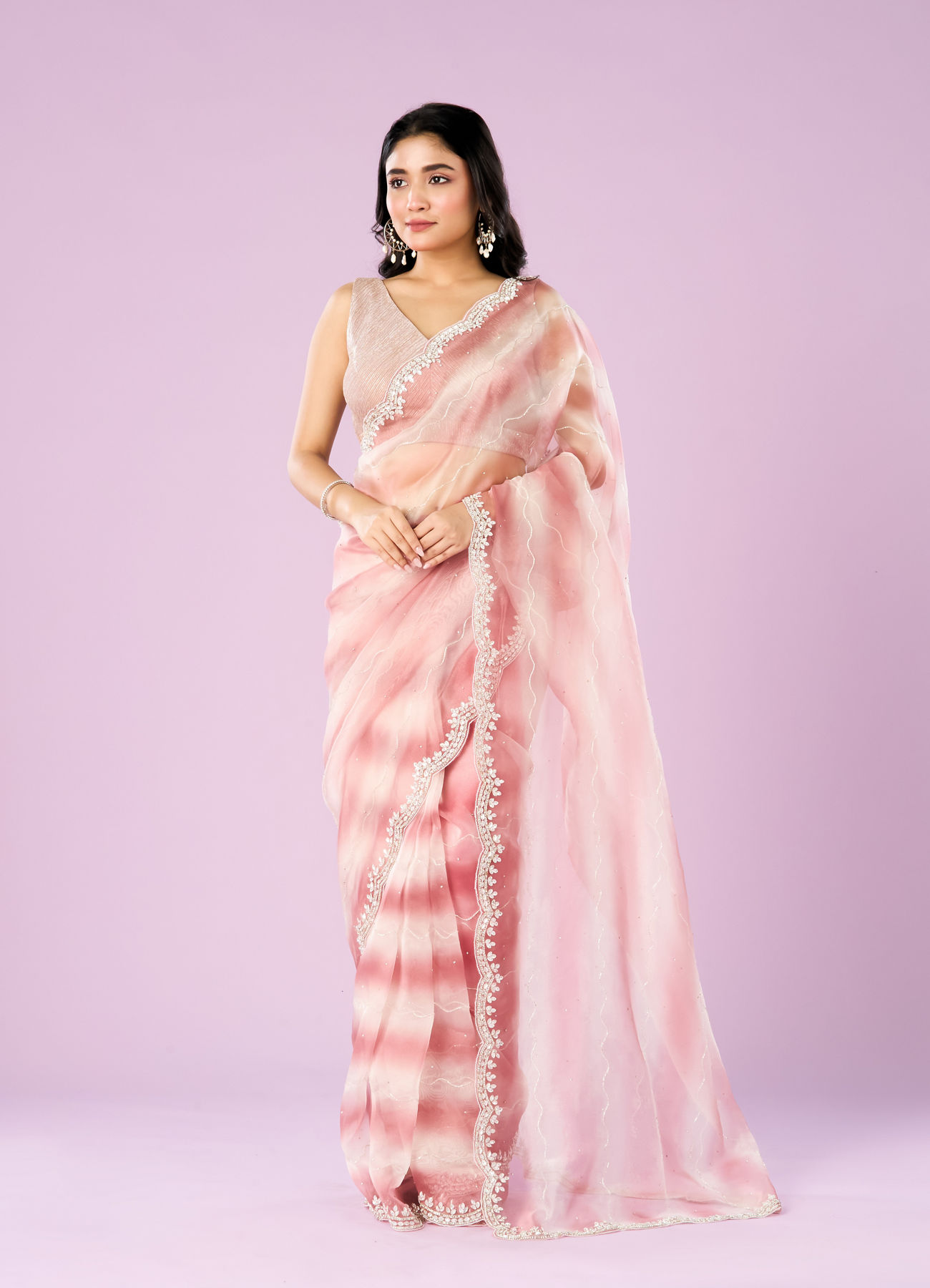 Mohey Women Dusty Pink Charm Organza Saree
