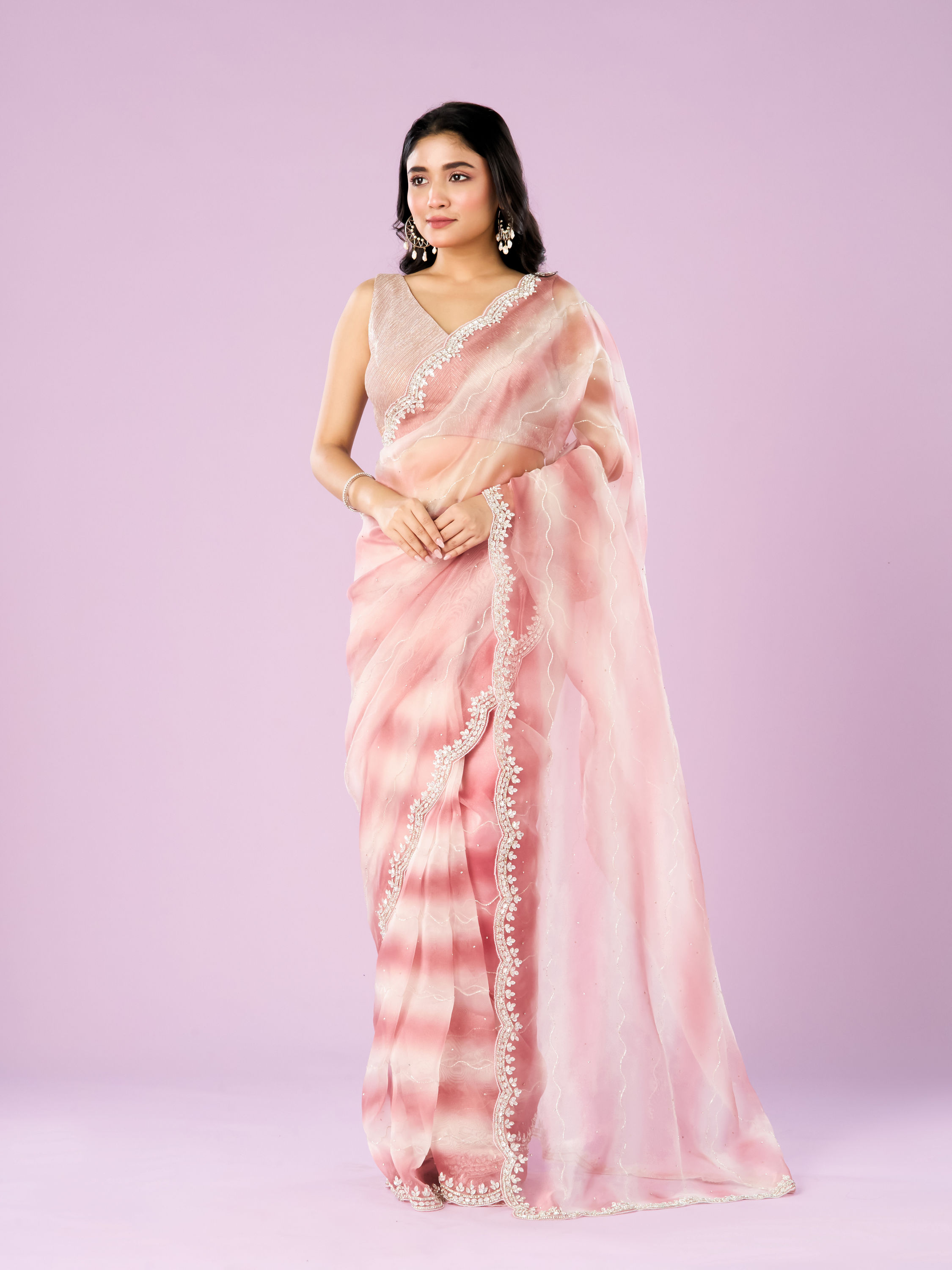 Mohey Women Dusty Pink Charm Organza Saree
