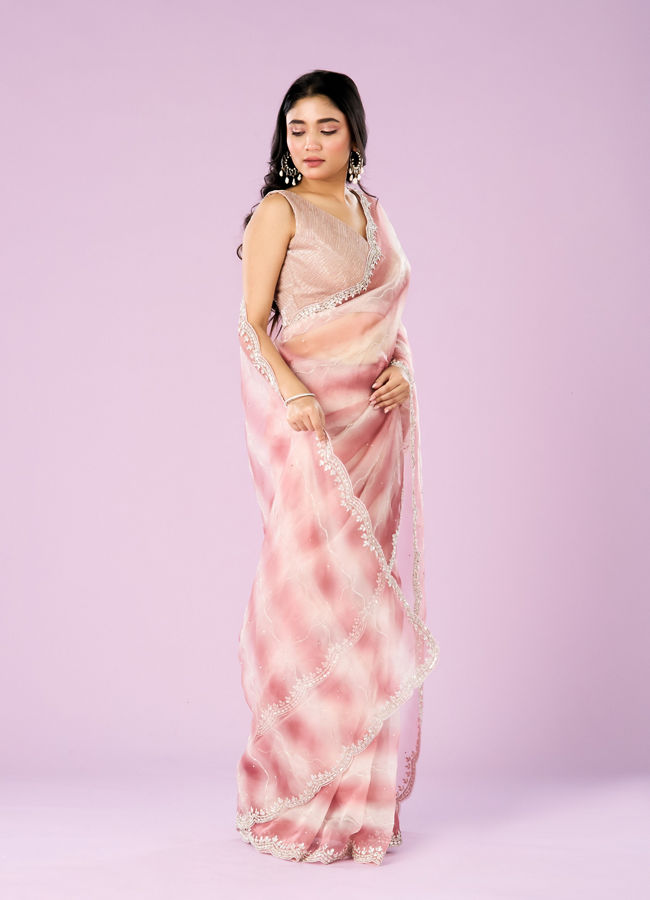 Mohey Women Dusty Pink Charm Organza Saree