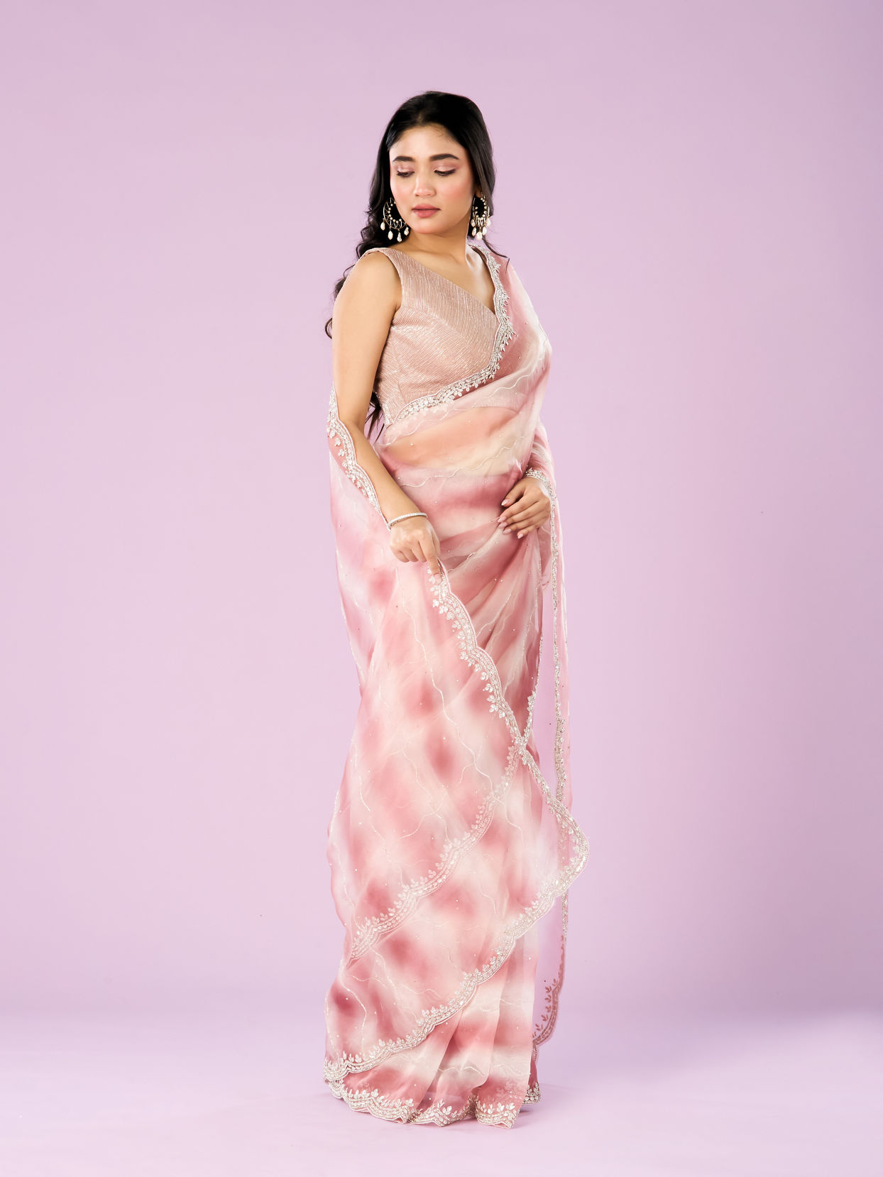 Mohey Women Dusty Pink Charm Organza Saree