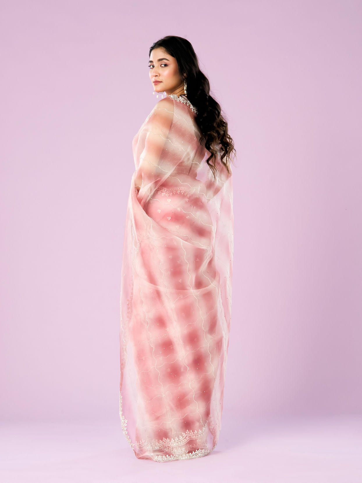 Mohey Women Dusty Pink Charm Organza Saree