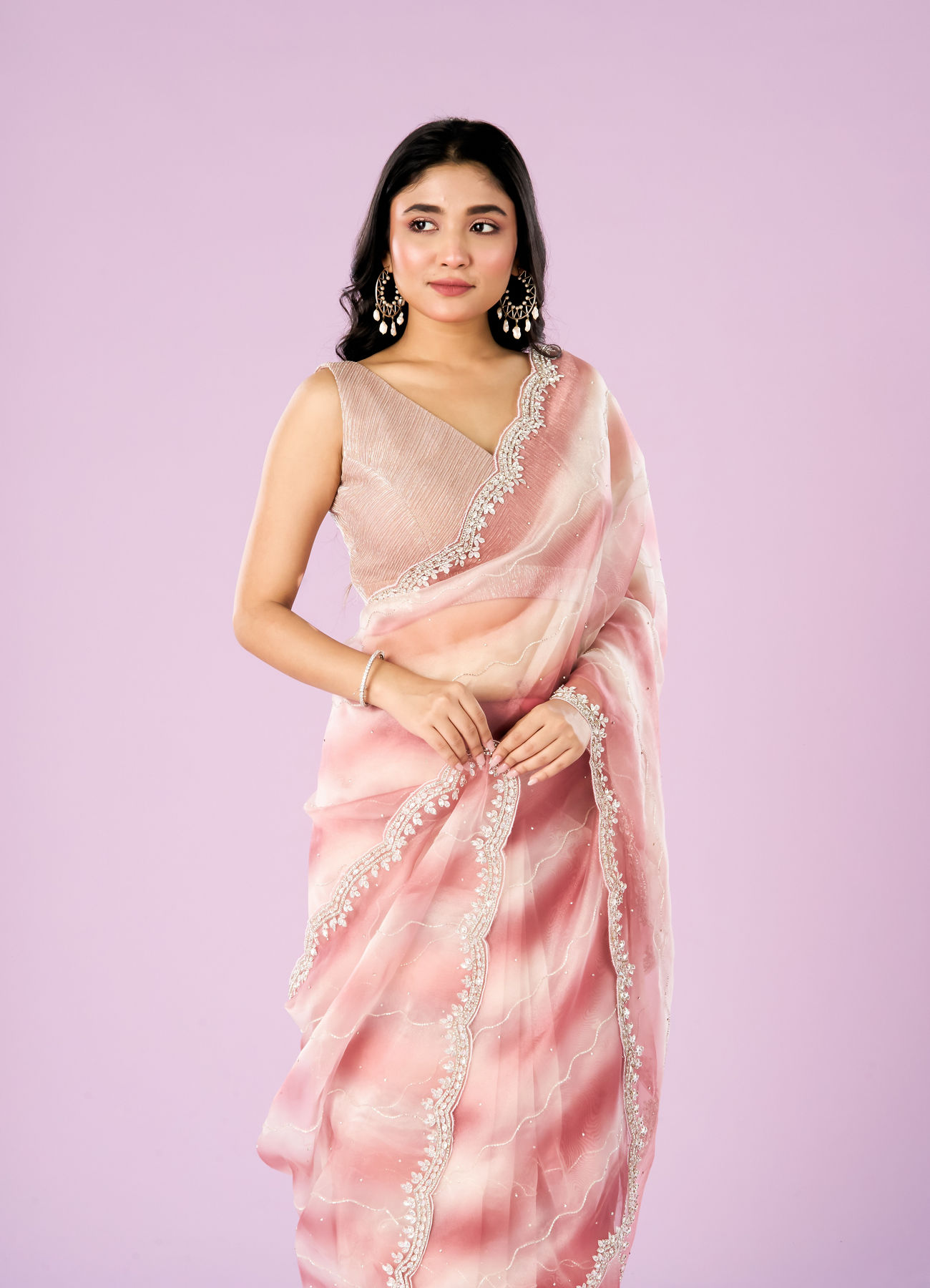 Mohey Women Dusty Pink Charm Organza Saree